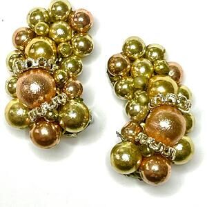 Christmas Earrings Clip On Climber Rose Gold Mixed Metals Two Tone Vtg AU21